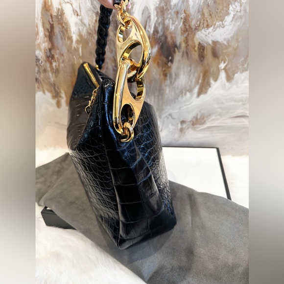 IN STORES  $5200 Tom Ford Black Croc Embossed Leather Carine Large Hobo Bag - Picture 7 of 16